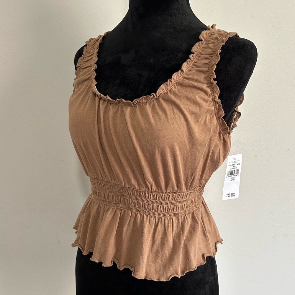 NEW American Eagle brown smocked ruffled tank top